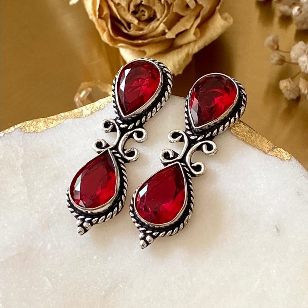Garnet Handcrafted Stud Earrings - image 3